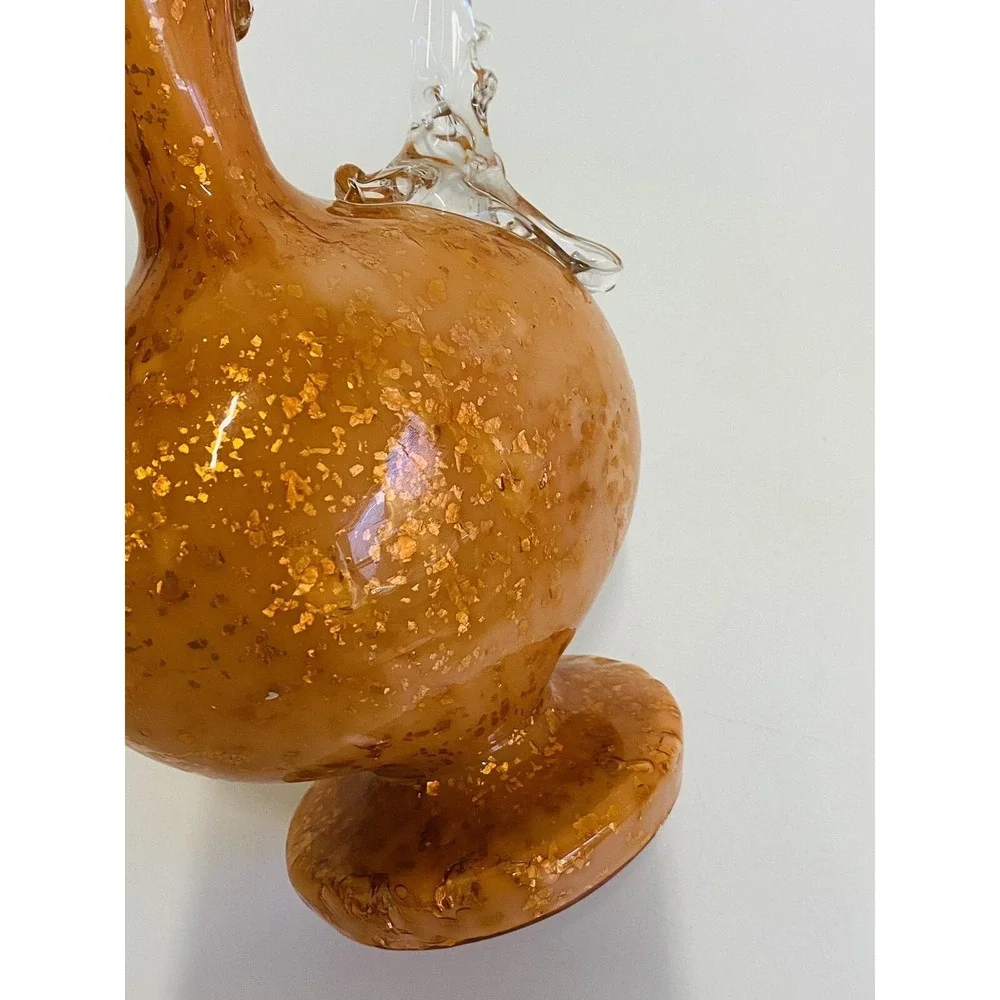 Vintage Orange Gold Aventurine Art Glass Decanter Murano‎ Style Ruffled Cruet